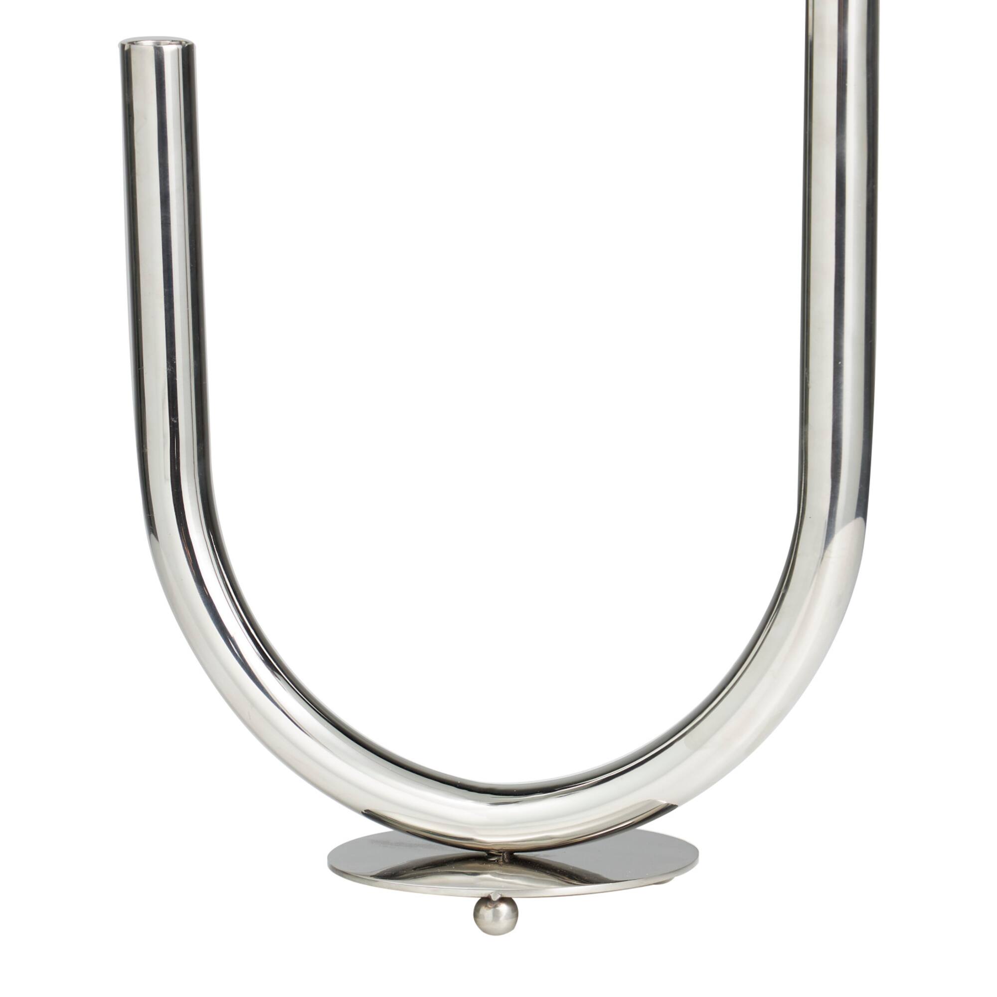 14" Silver Stainless Steel Abstract U-Shaped Candelabra